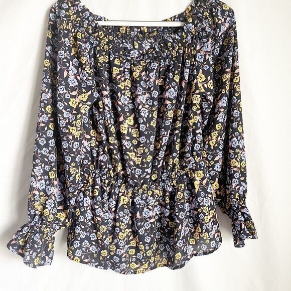 Andree Blue Floral Of The Shoulder Blouse L - Picture 7 of 10